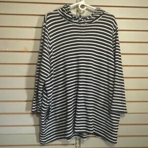 J. Jill Womens XL Navy Blue White Striped Hooded Knit Top with Pockets